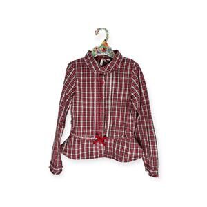 OshKosh B'gosh Girls Red Plaid Peplum Shirt - Size 8 - Lace & Bow